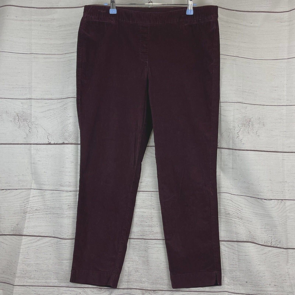 J Jill Purple Red Pull-On corduroy Pants Elastic Waist Size 14 - Picture 1 of 9